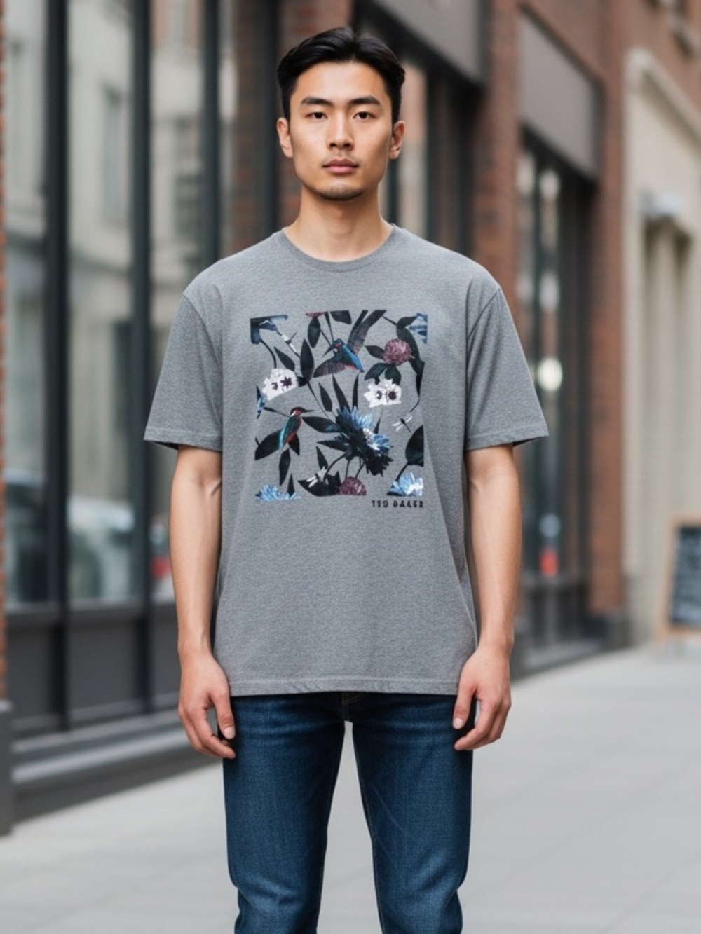 Ted Baker Gray Floral Graphic Tee Size XS